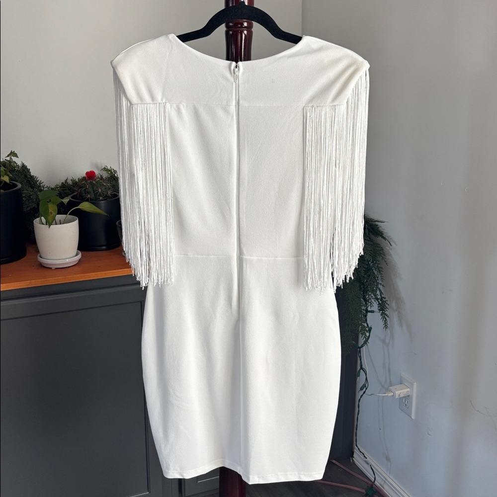 White Mini Dress with Fringe - Picture 6 of 6
